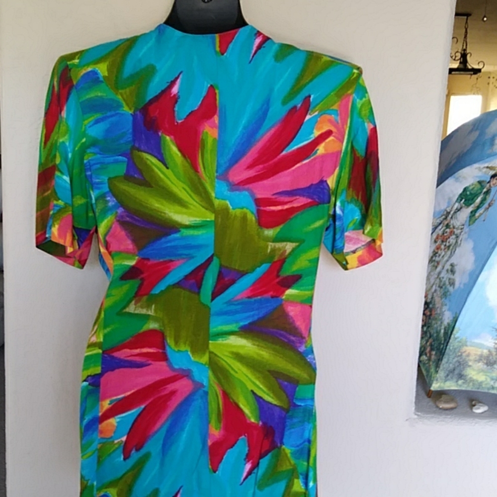 Vintage 1980s Color Burst Short Sleeve Top Blouse - Picture 5 of 8